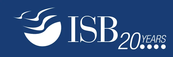 ISB logo commemorating two decades, showcasing a sleek design with the number 20 highlighted.